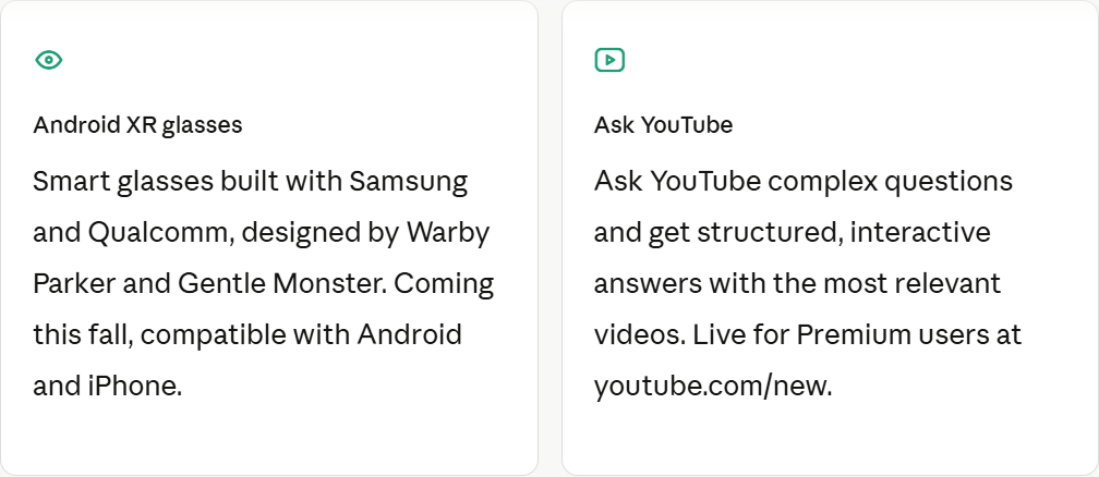 Android XR glasses
Ask Youtube